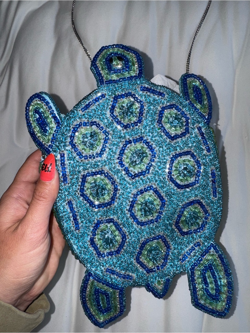 Blue Sea Turtle Beaded Shoulder Bag/Crossbody Bag Handmade in India New with Tag - Picture 6 of 15